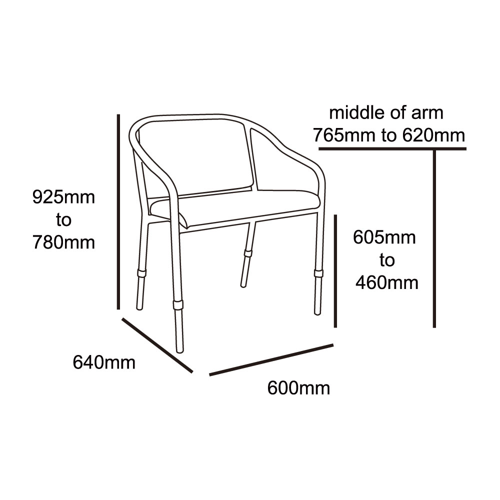 Kara 600 Arm Chair with Adjustable Legs